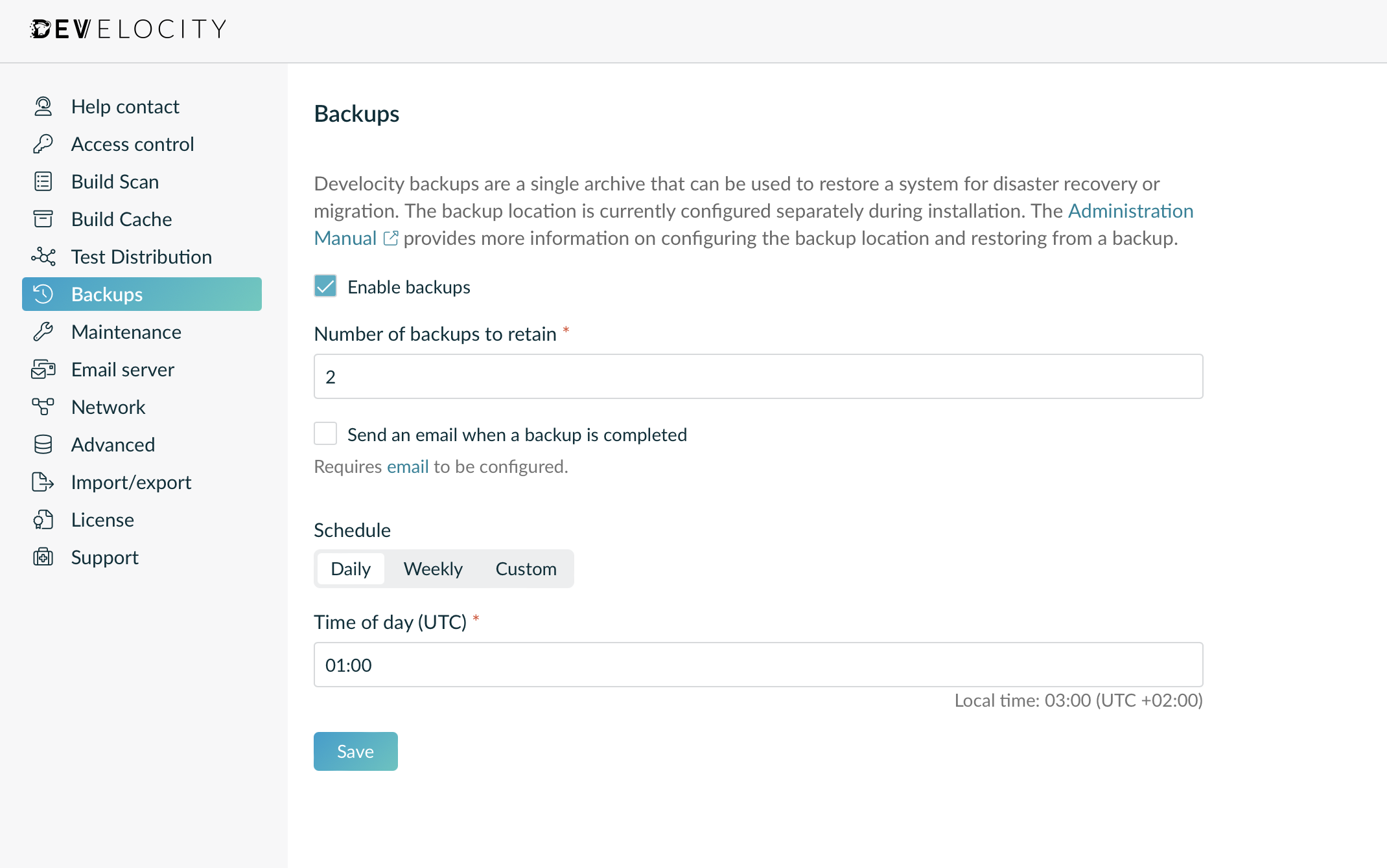 Embedded Database Backup Configuration
