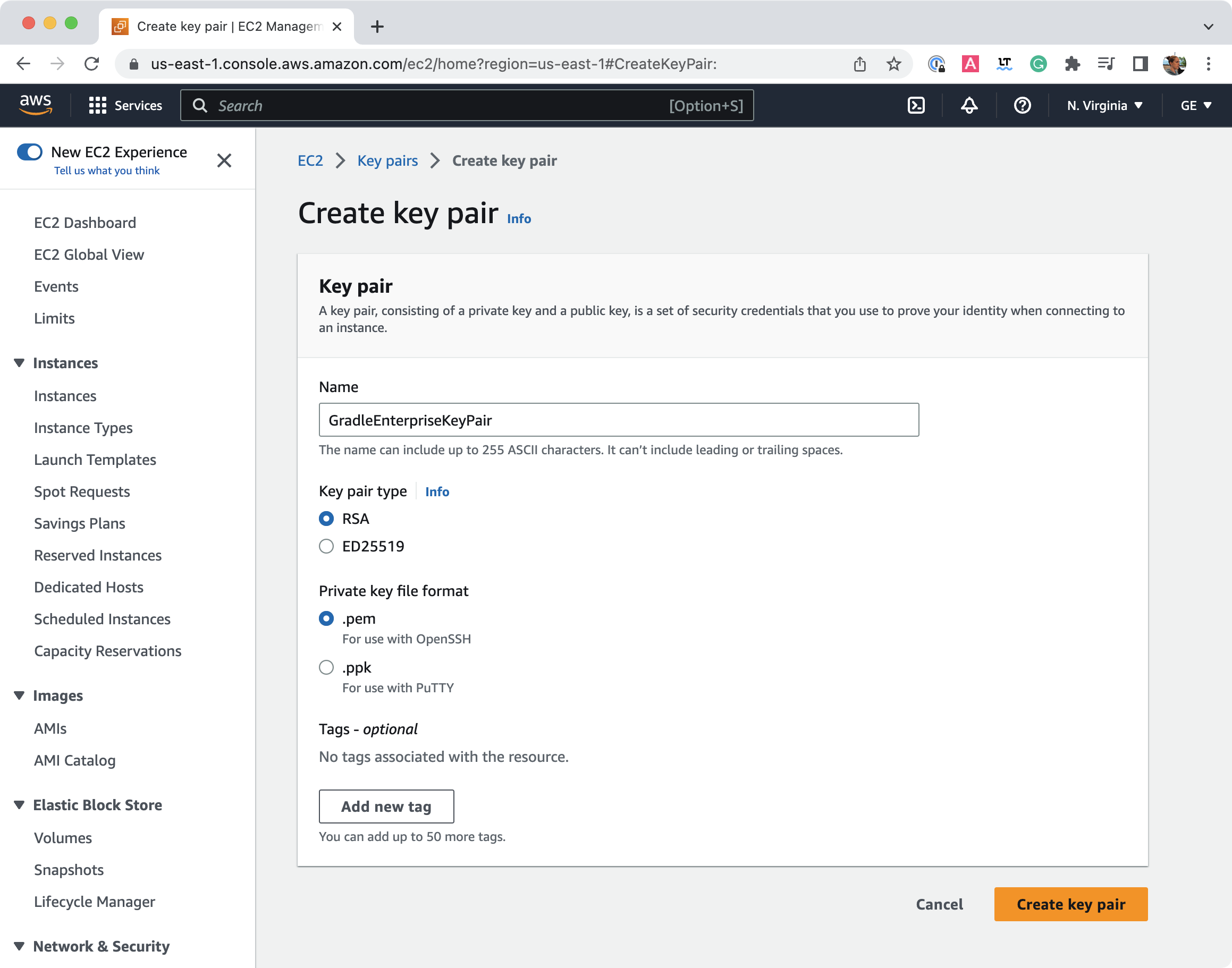 Key Pair Creation Through the AWS Management Console