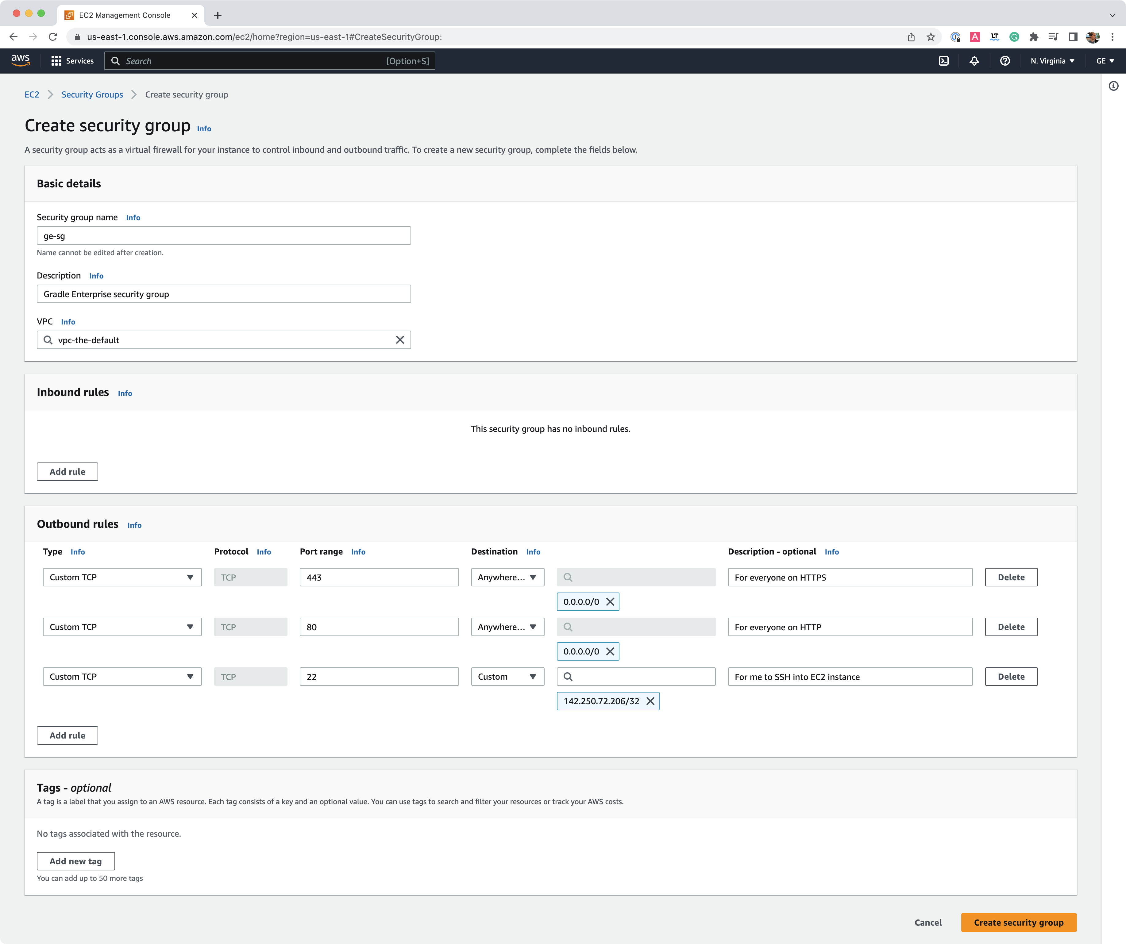 Security Group Creation in the AWS Management Console