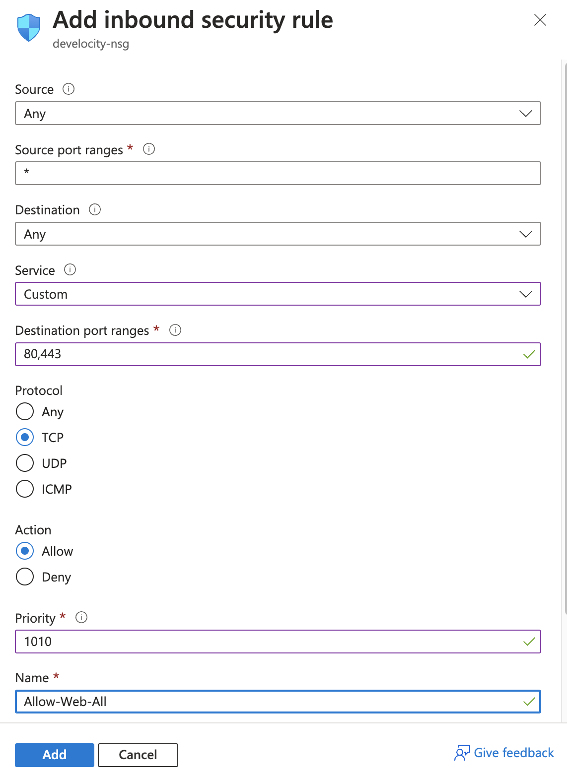 Open Ports 80 and 443 for TCP