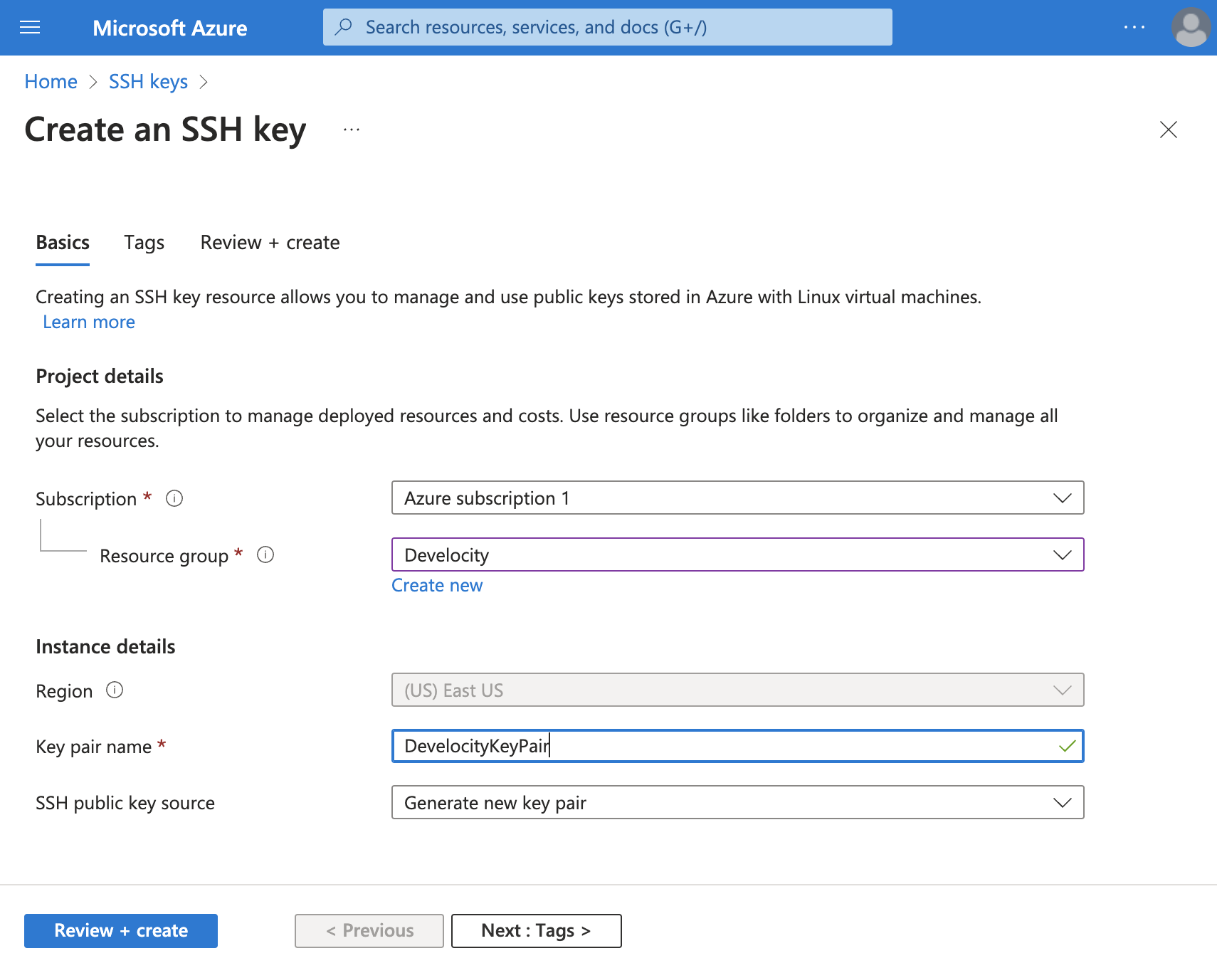 Creating an SSH Key Using the Microsoft Azure Portal