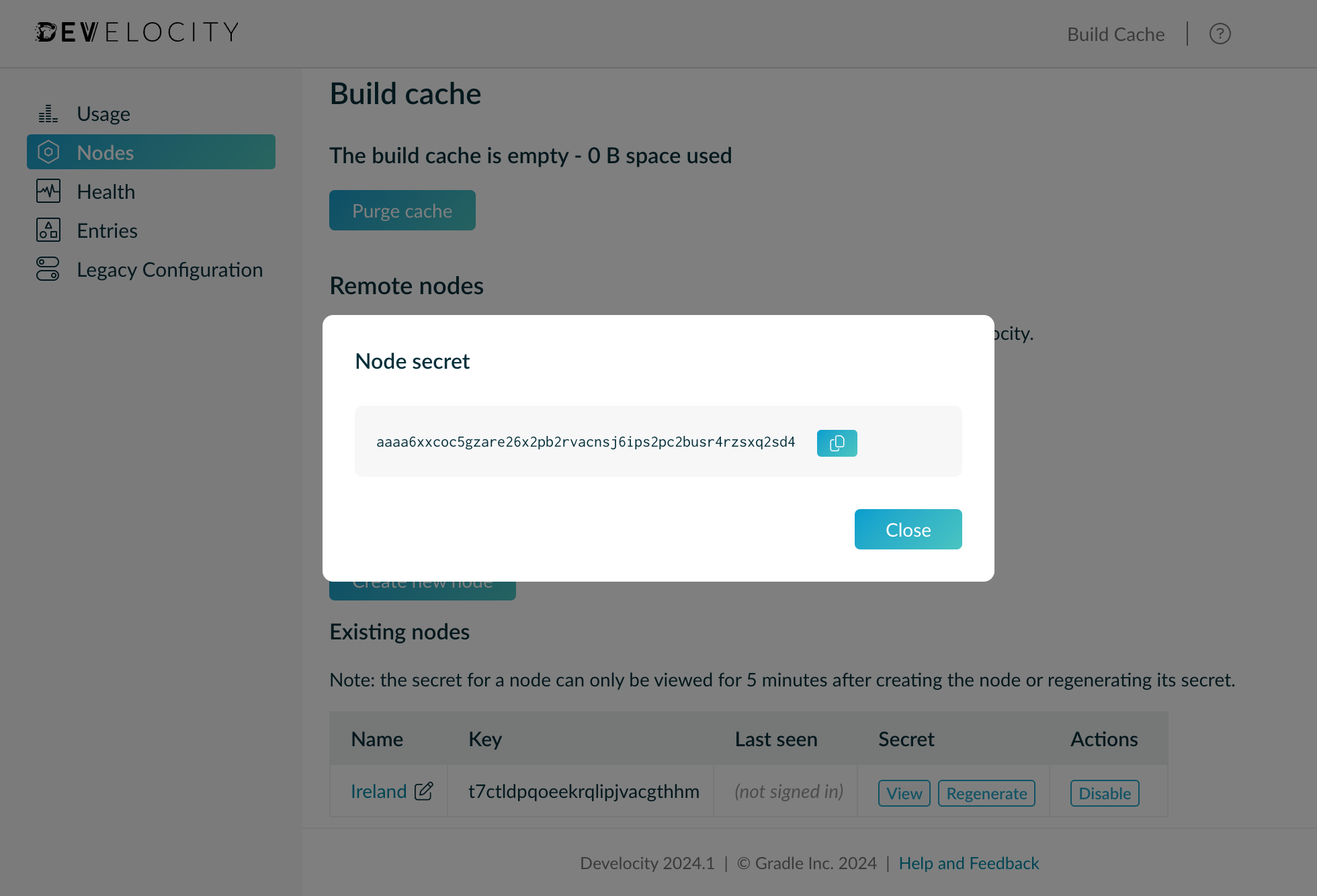 Example of Viewing a Remote Node Secret