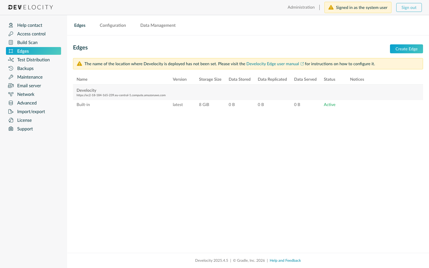 Develocity Edge Administration UI