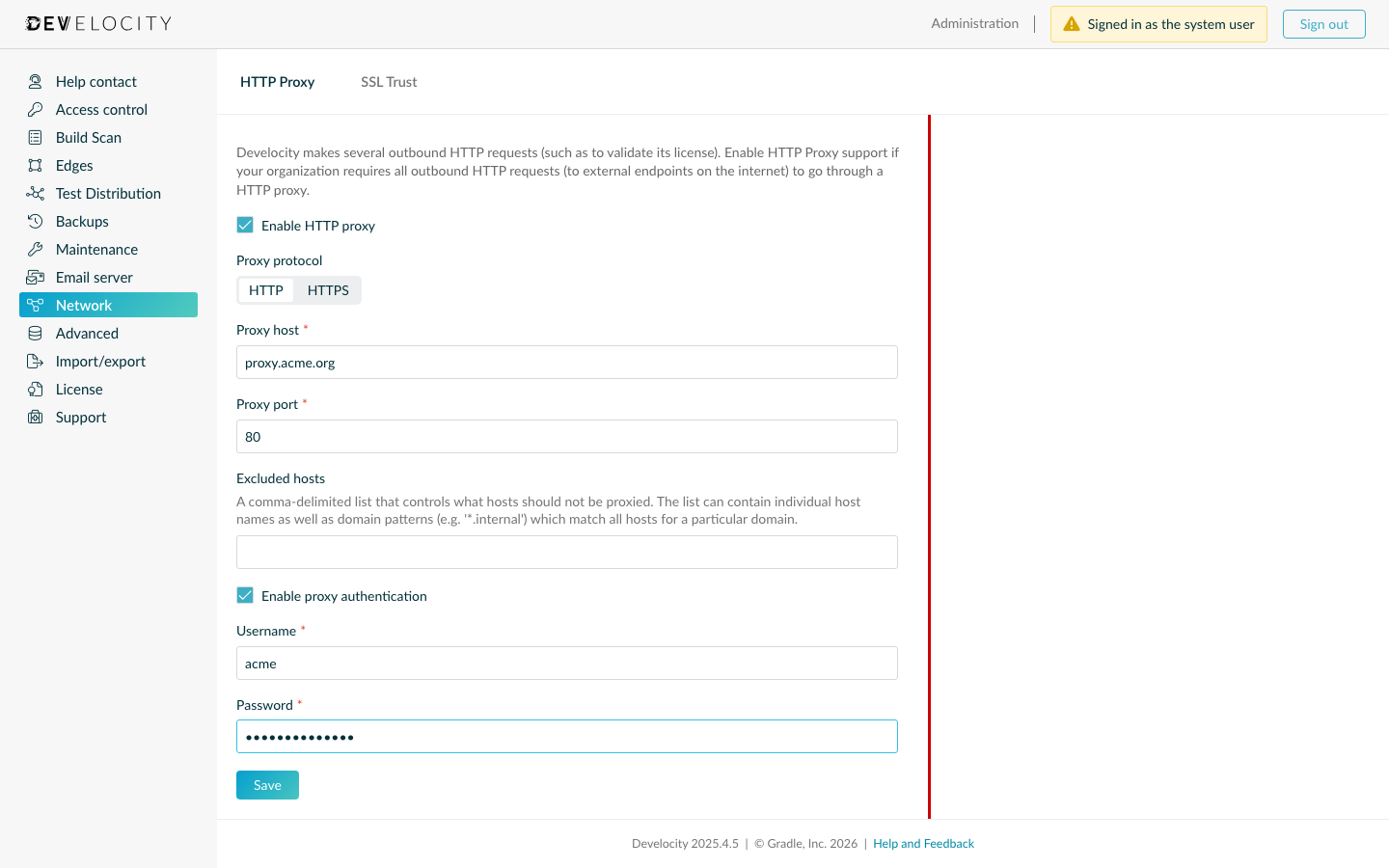 Proxy Configuration in Develocity UI