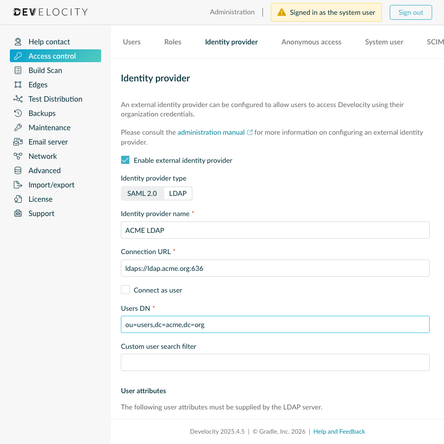 LDAP connection details