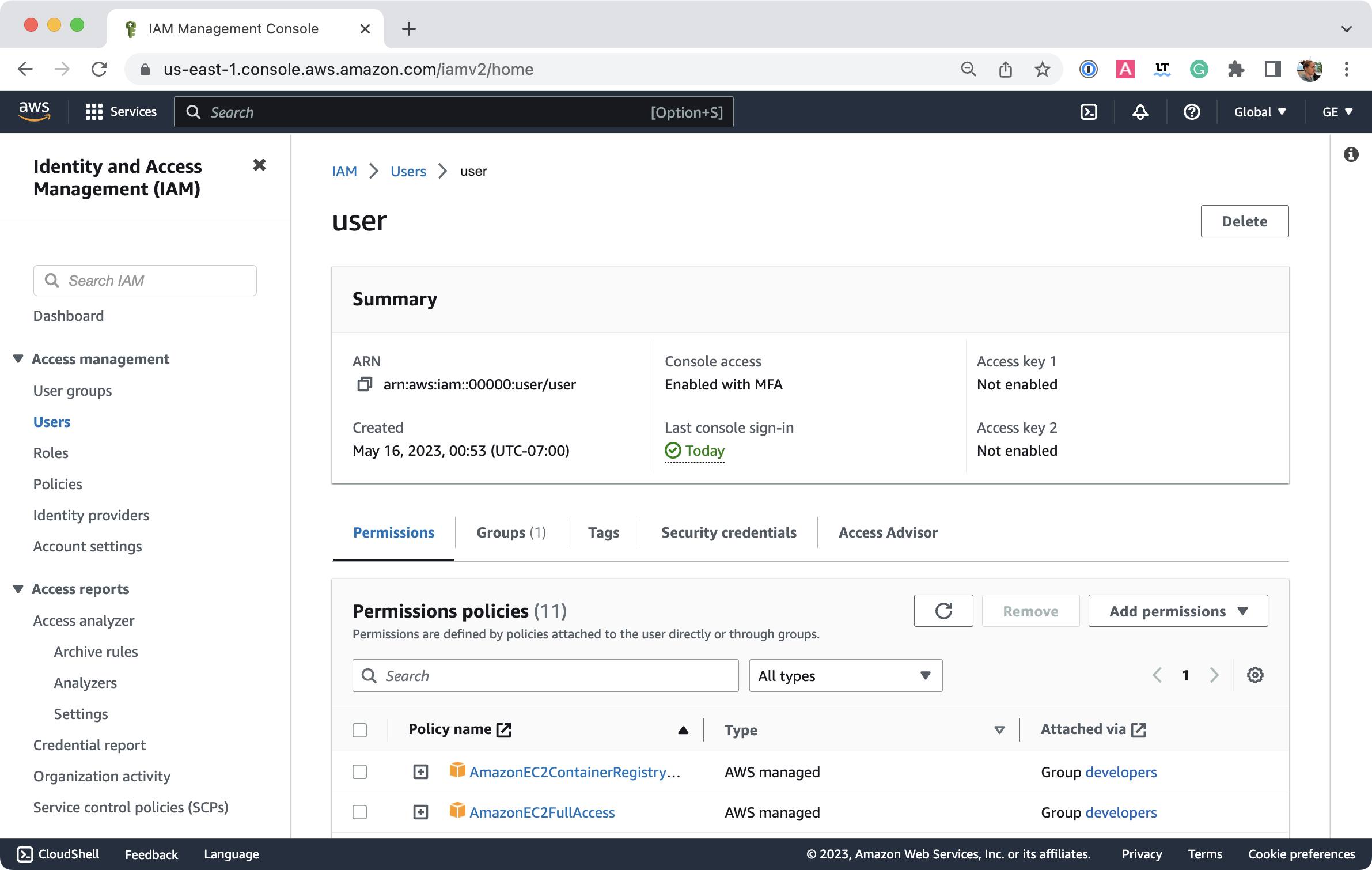 AWS Identity and Access Management Console