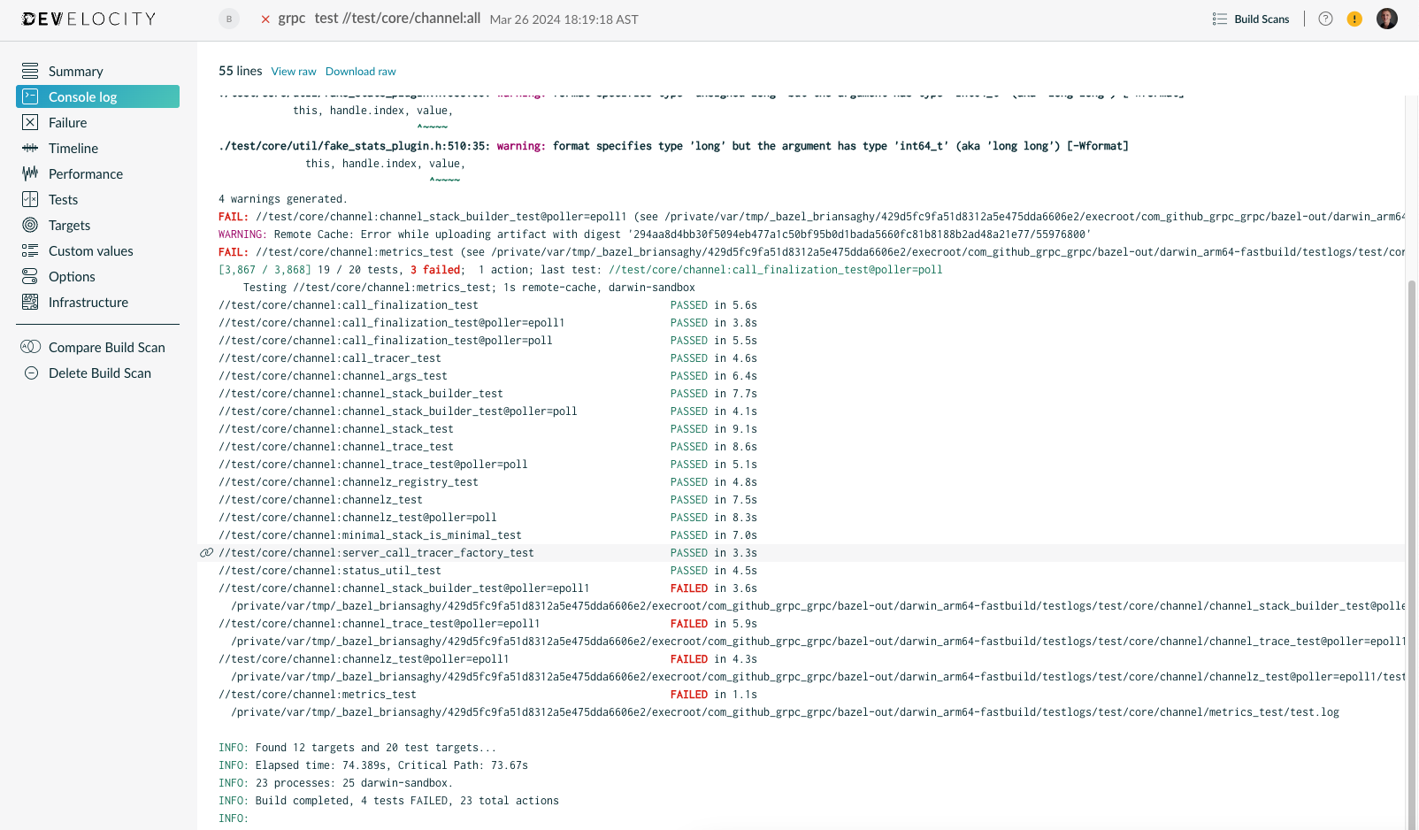 Example of a Console Log View