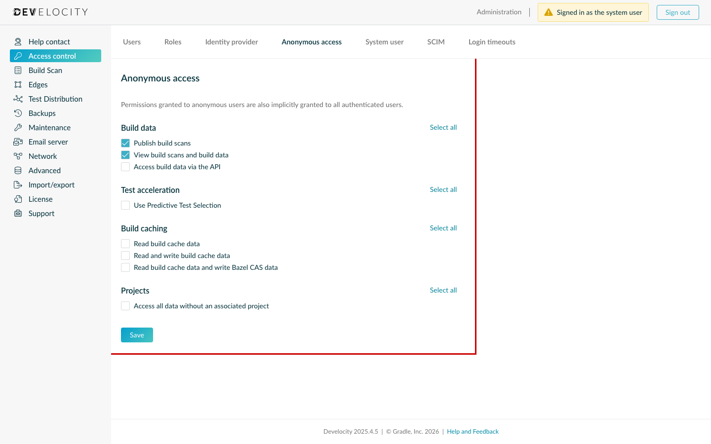 Anonymous Access Configuration in Develocity UI