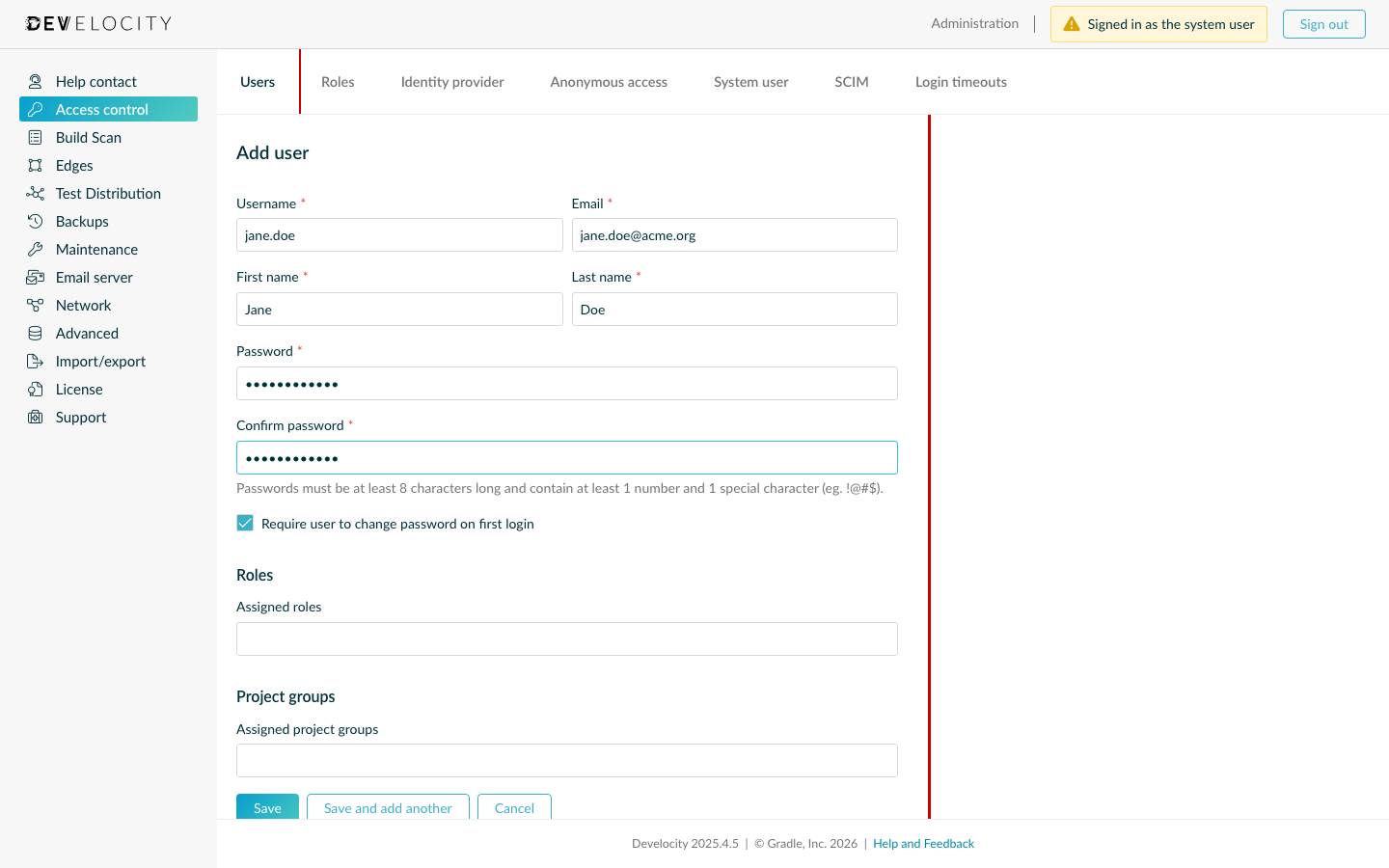 Add Local User in Develocity UI