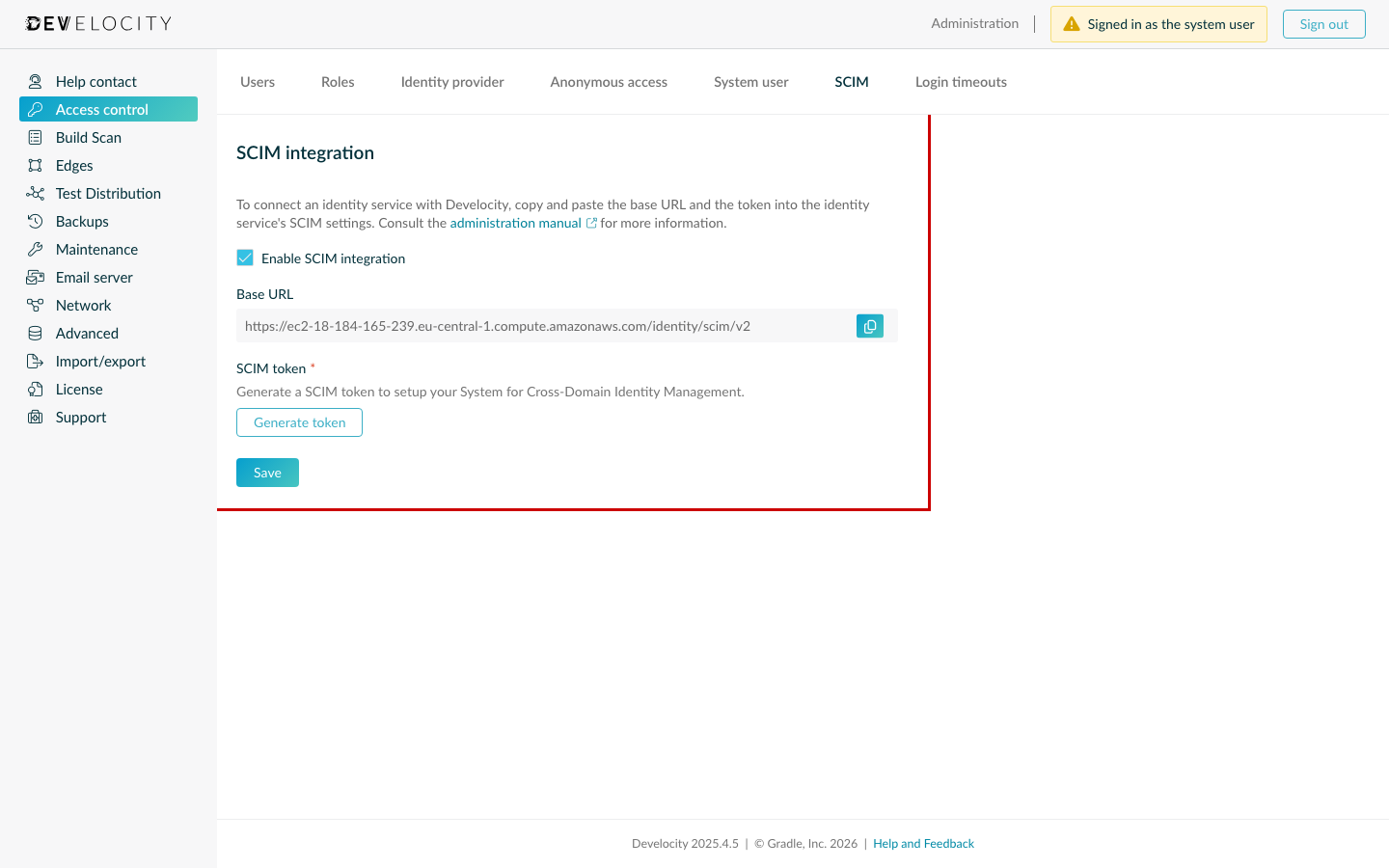 SCIM Configuration in Develocity UI