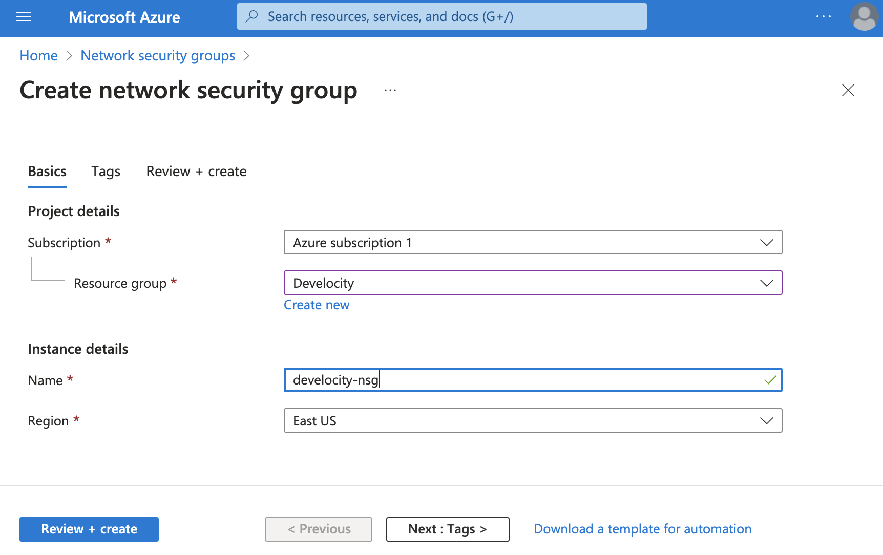 Creating a Network Security Group Using the Microsoft Azure Portal