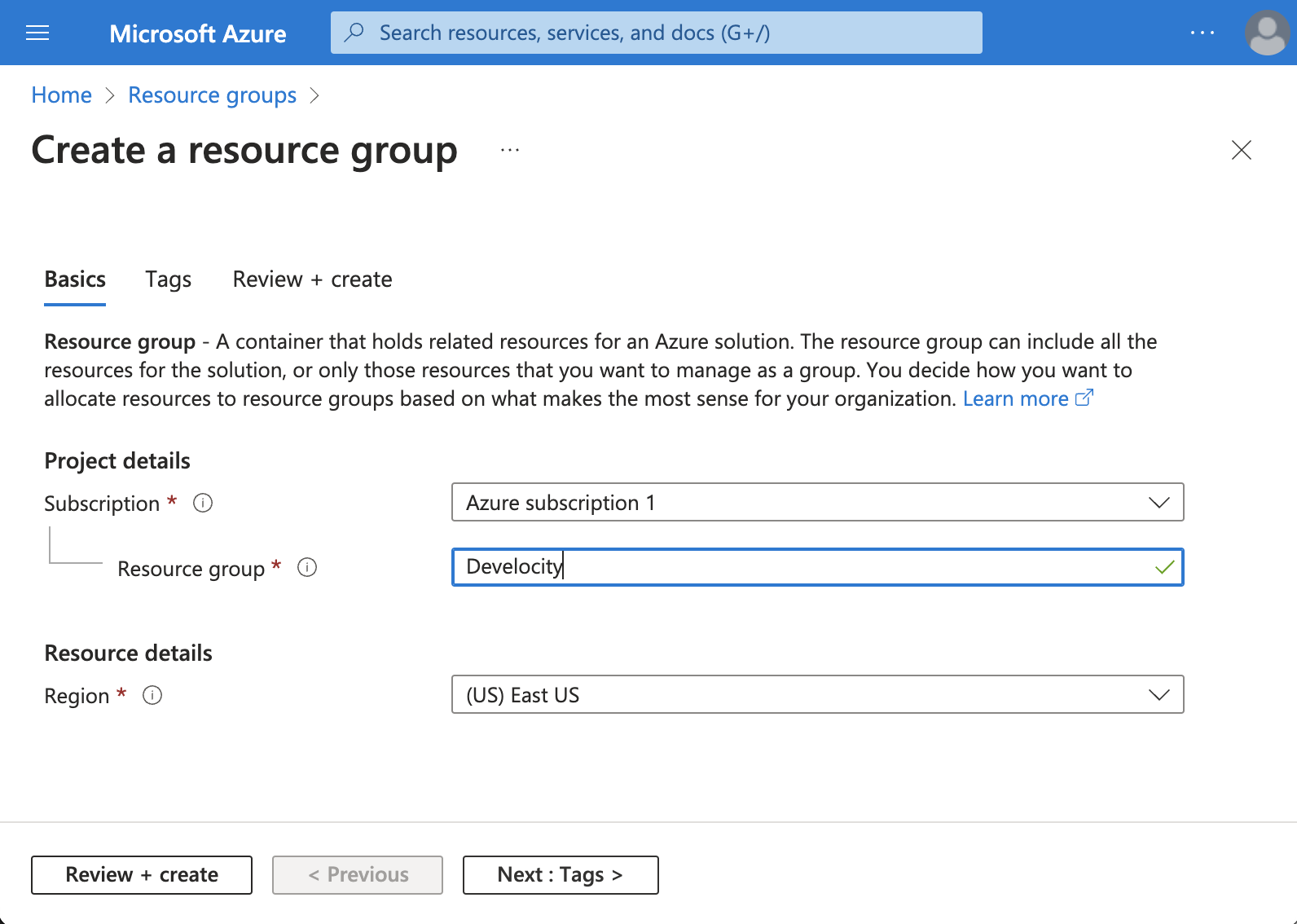 Creating a Resource Group Using the Microsoft Azure Portal