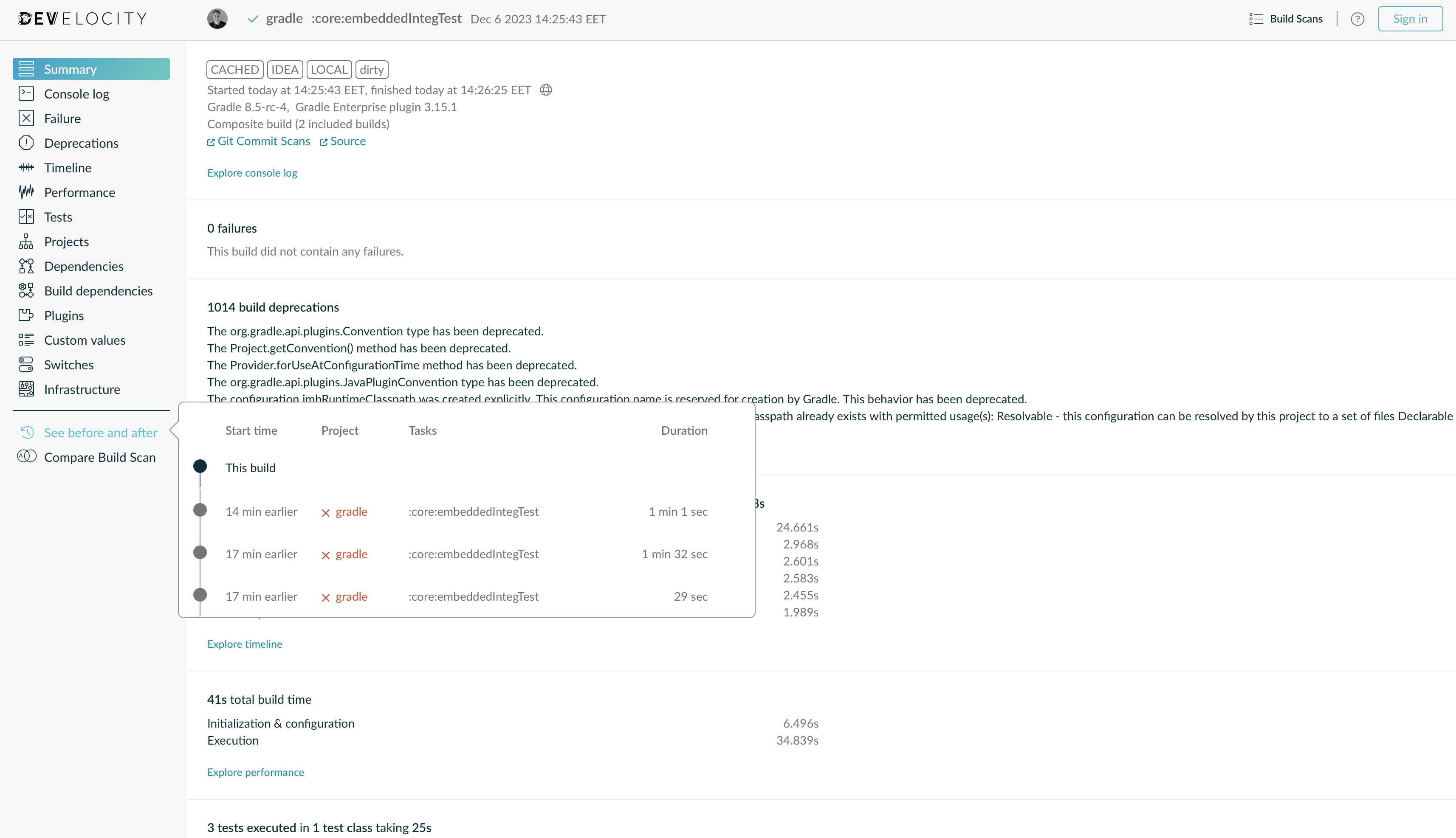 Example of Viewing Prior and Subsequent Builds