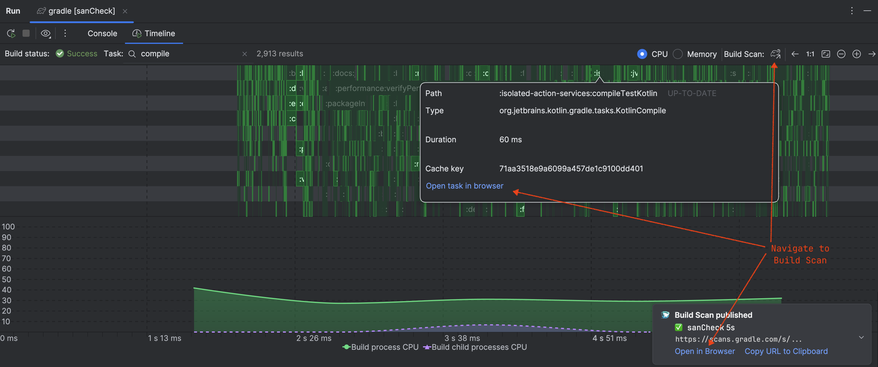 Accessing the published Build Scan for the build