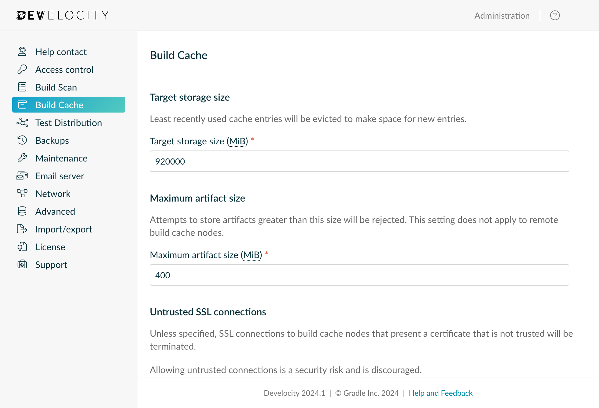 build cache admin 2024.1