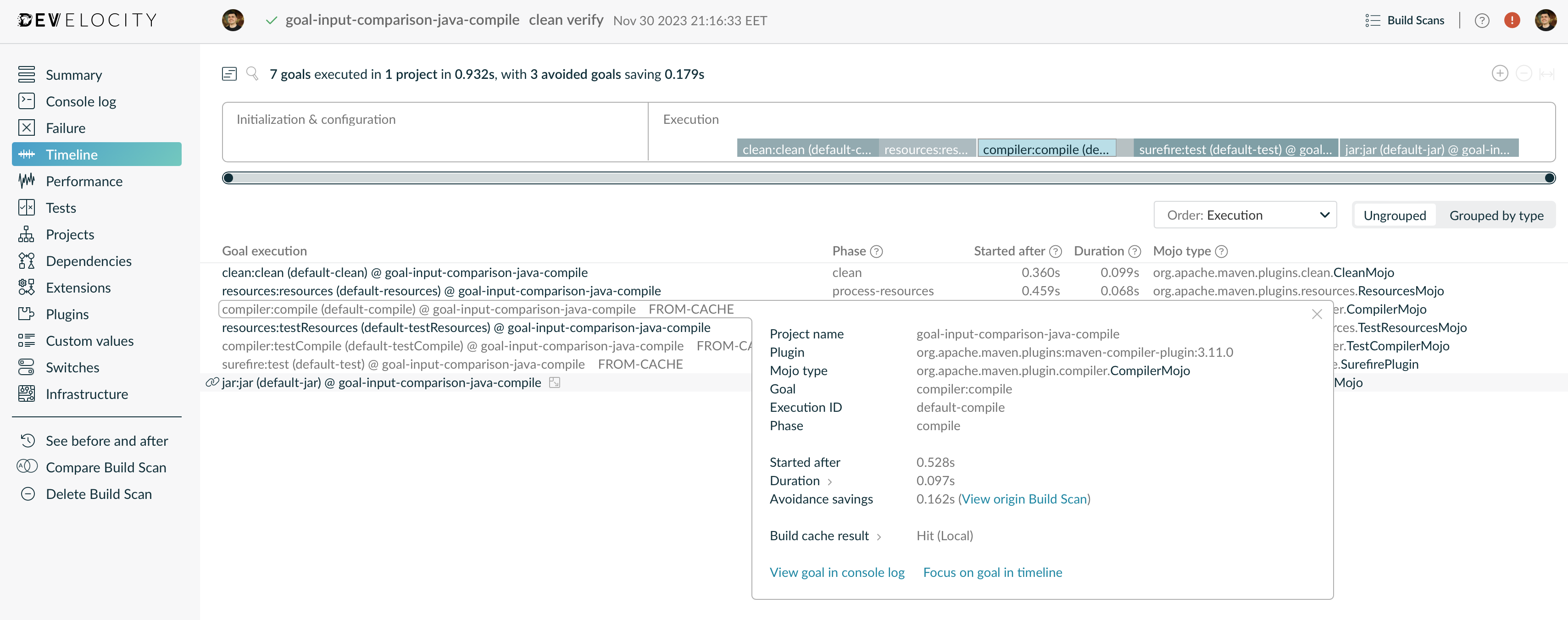 Example of Selecting the “View Origin Build Scan” Link