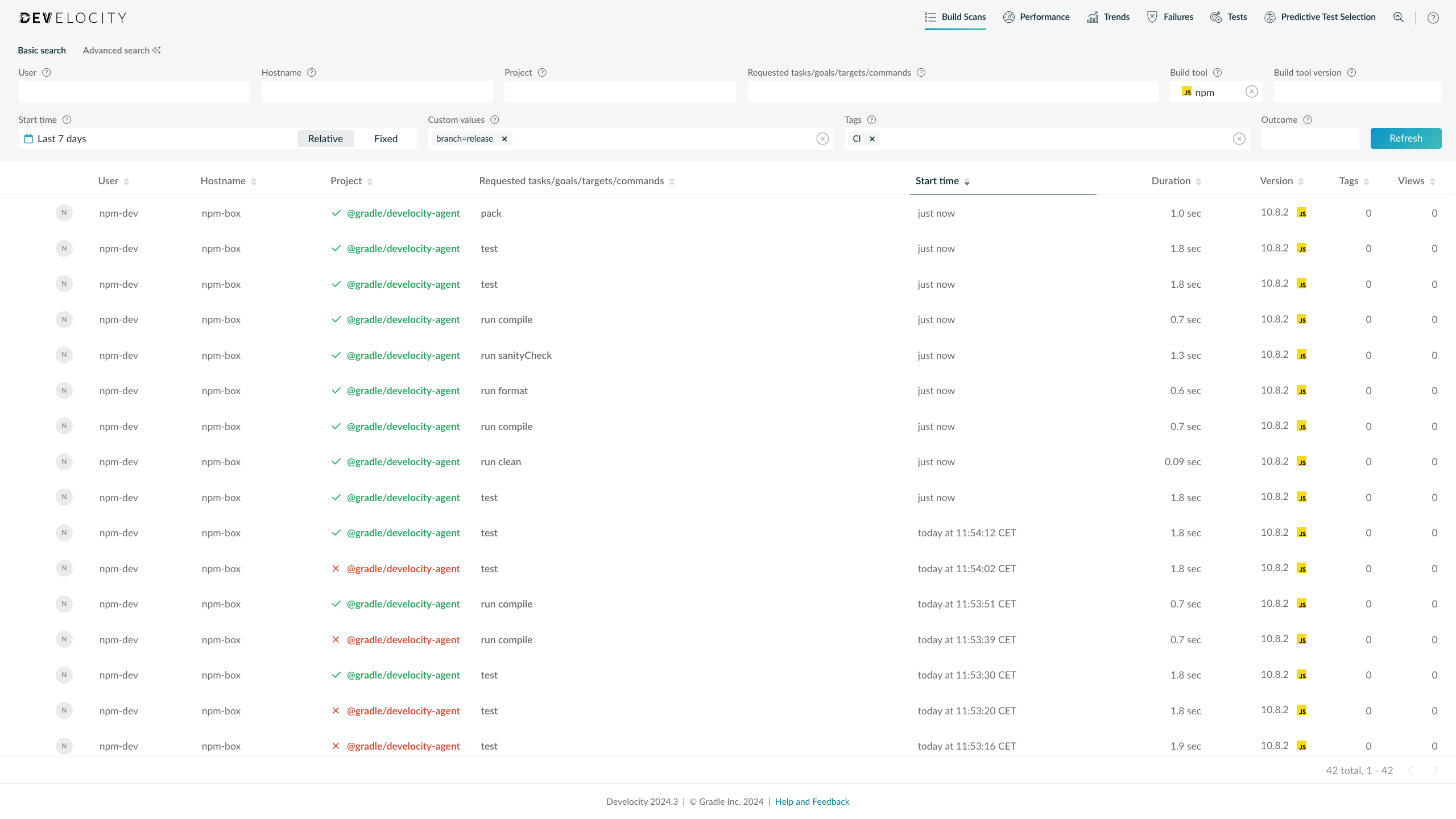 build scan filtered list