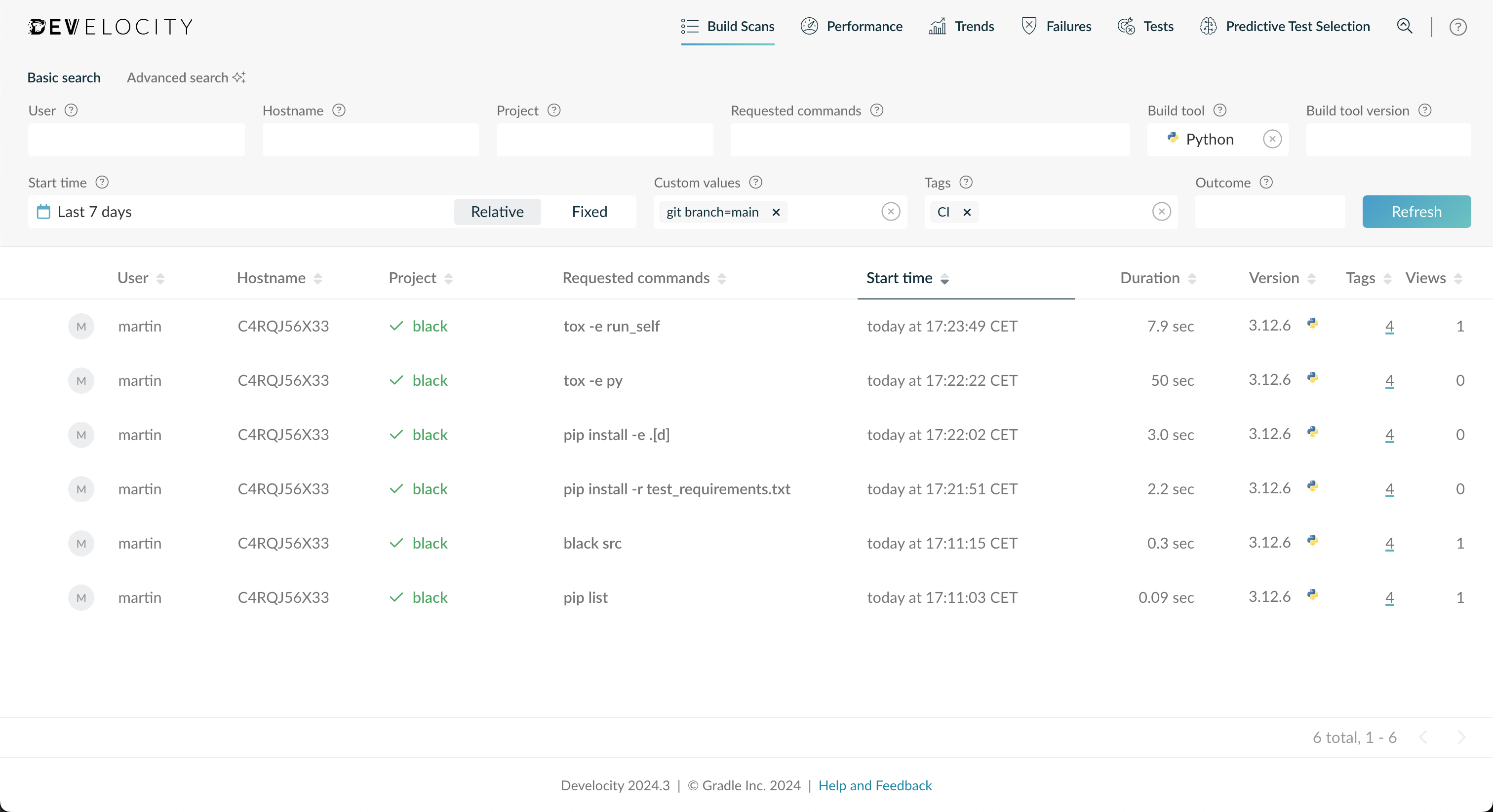 A Filtered List of Build Scans in Develocity