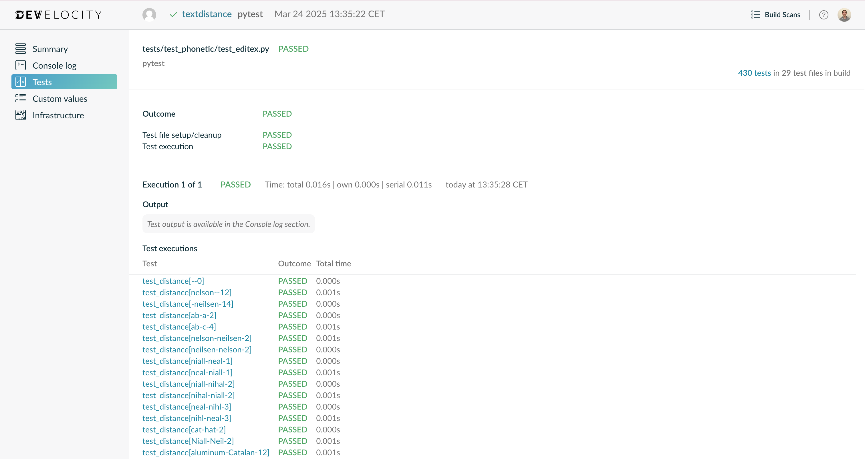 Example of a Test File Details Page