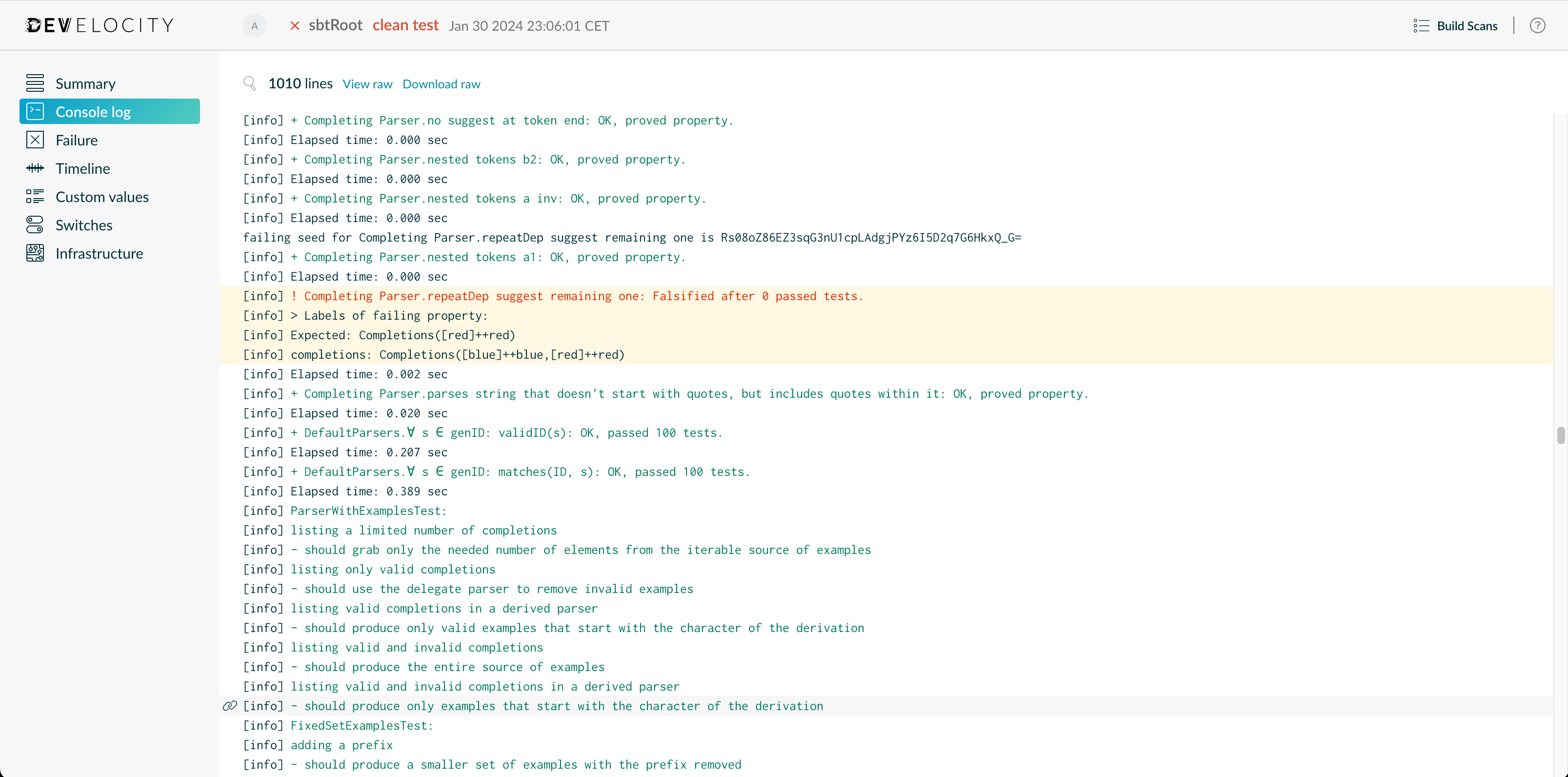 Example of the Build Scan Overview Page