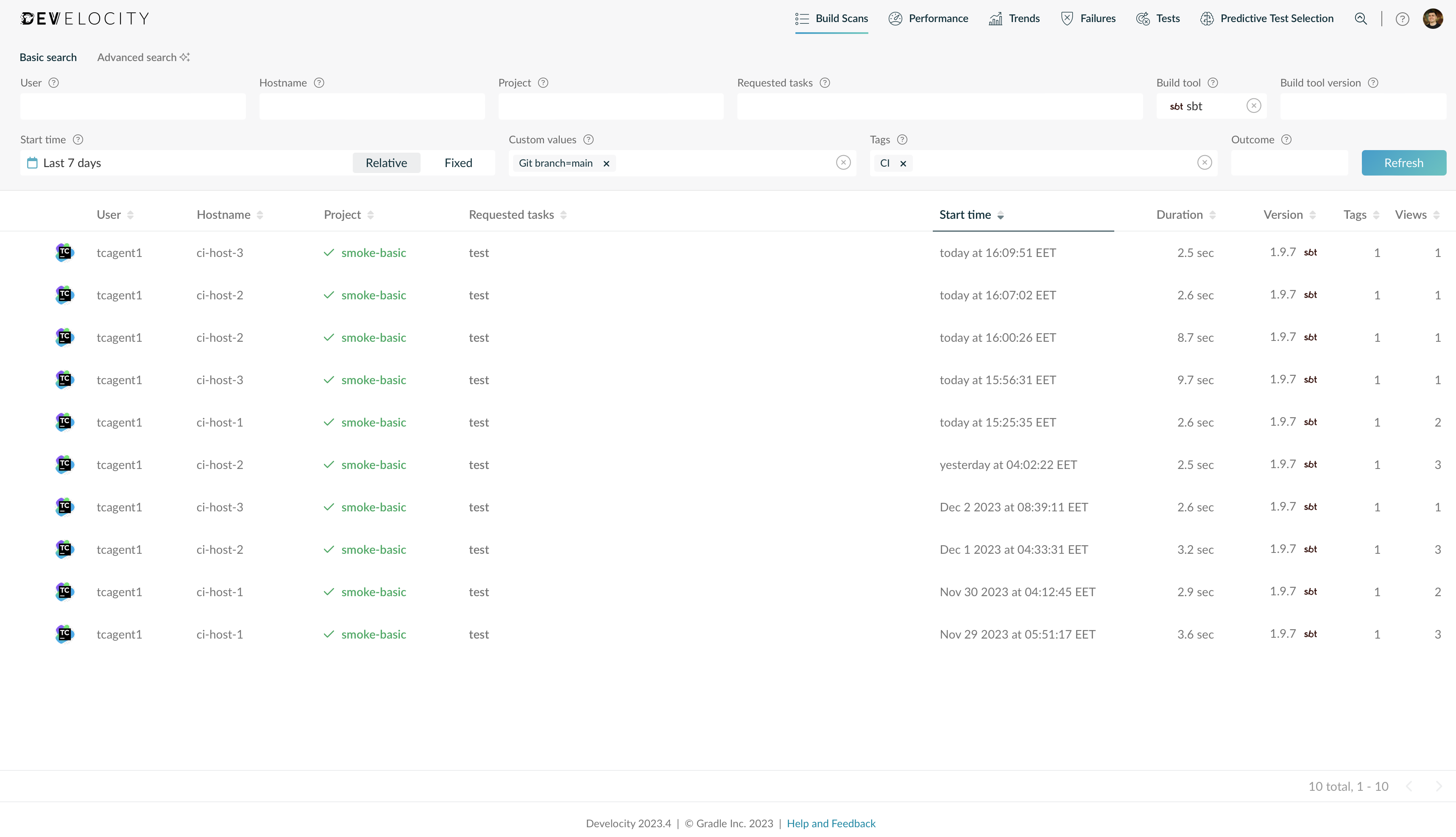 A Filtered List of Build Scans in Develocity