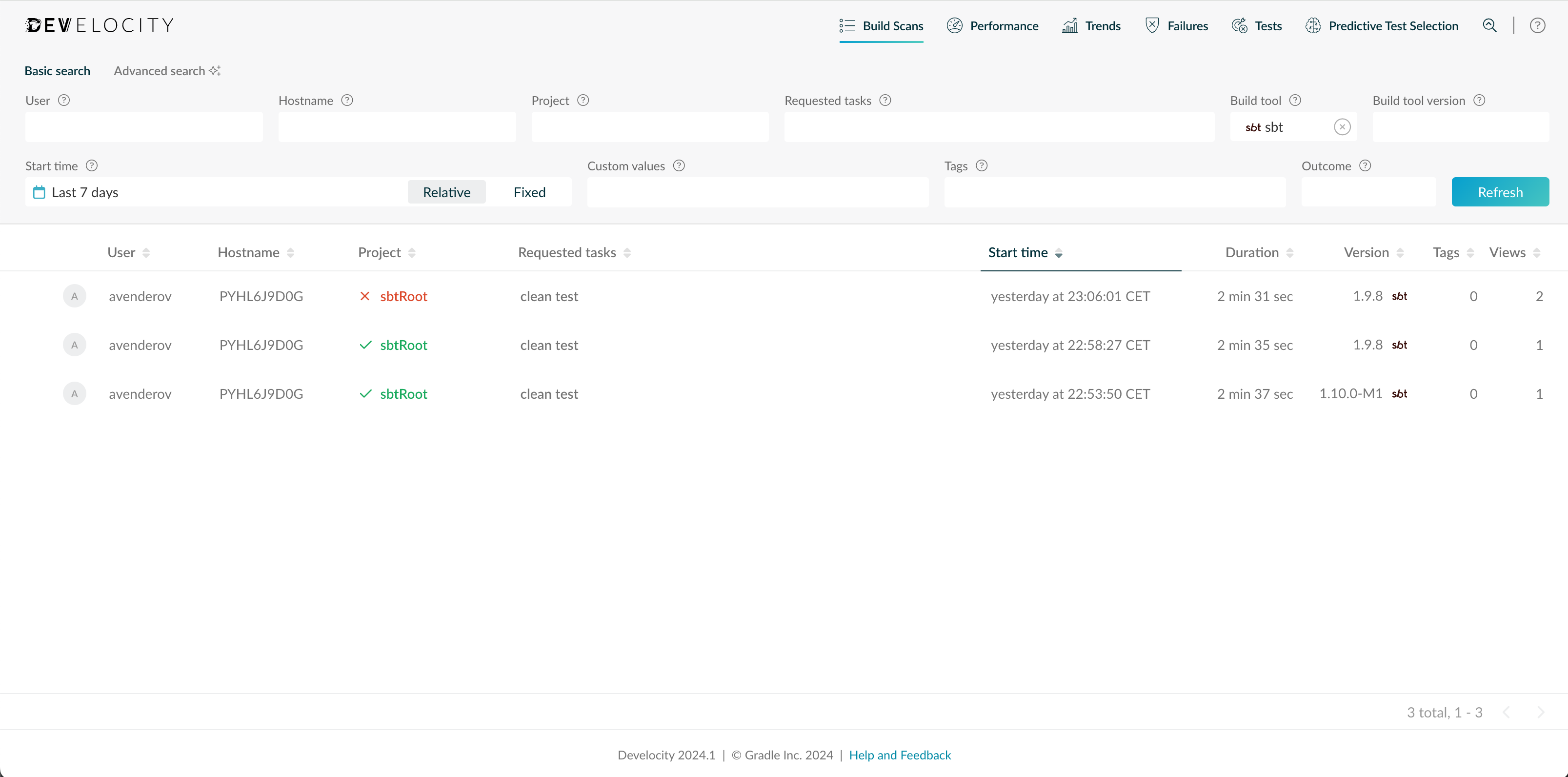 Example of the Build Scan Overview Page